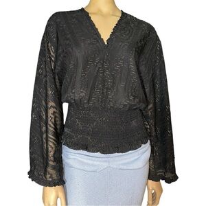 Karina Grimaldi Women's Black & Gold Size L Smocked Waist Long Sleeve